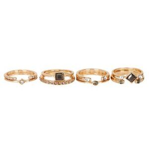 Retro Sparkling Sage Burnished 14kt Gold Plated Midi Ring Set Stackable